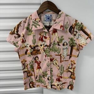 Vintage Martha Egan Cowgirl Pin Up Western Shirt Womens XS Pink Rodeo Retro